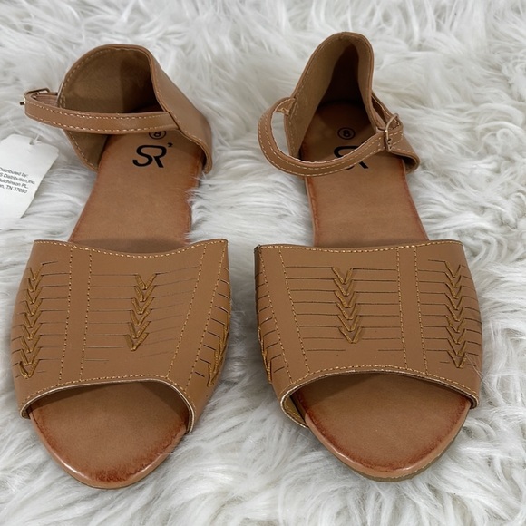 SR2 Huarache Flat Peep Toe Sandals Ankle Strap Brown Size 8 - Picture 2 of 11